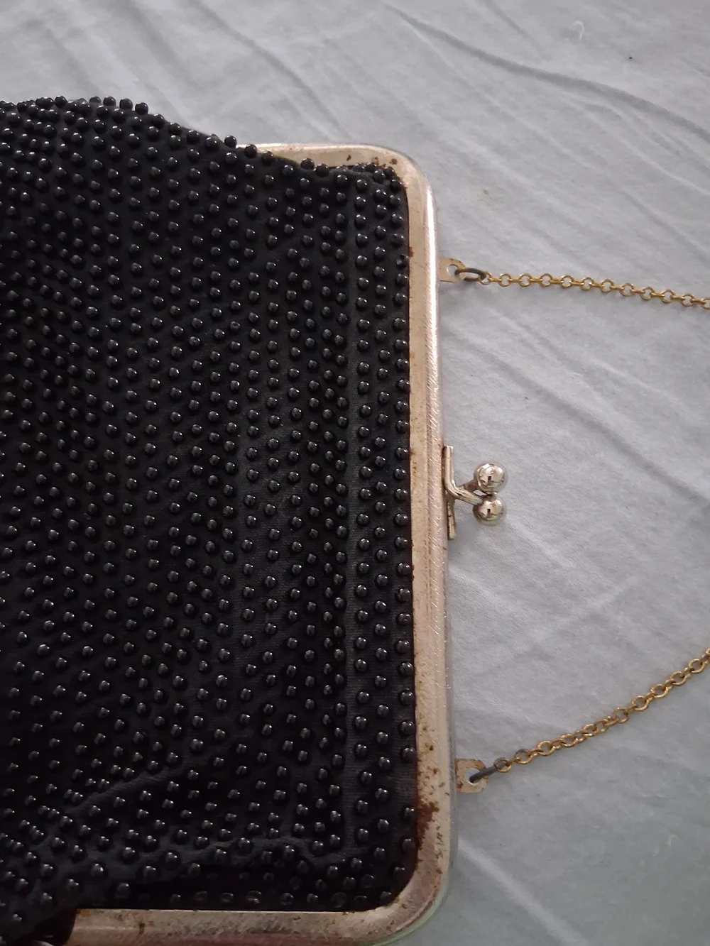 Vintage Black Beaded Evening Chain-Handle Bag
